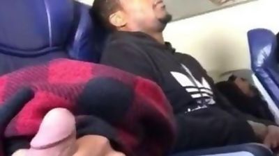 GUY STROKING HIS COCK ON AIRPLANE, Masturbating, Gay, Voyeur