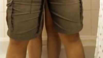 Dude pisses himself then girlfriend jerks him off, Fetish, Gay, Pissing