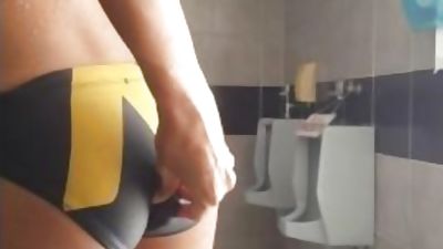 Thai boy risky swimming while sextoy in his Ass and masturbate at hallway, Asian, Ass, Masturbating