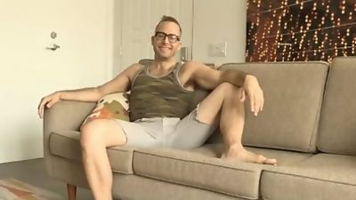 Joel starts jacking his cock as he bends over the sofa, Amateur, Hairy, Lingerie, Bad Puppy