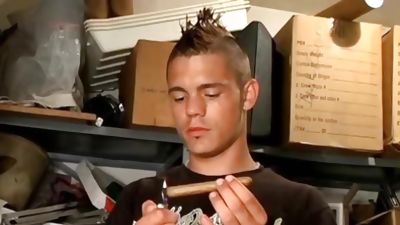 Smoking twink pulling his cock and making it rain, Big Cock, Cumshot, Solo, Gay