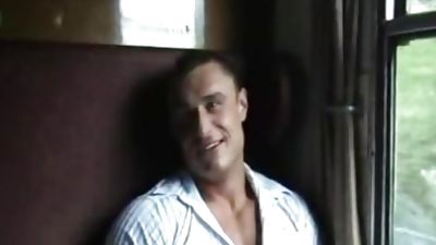 Bodybuilder Fucked on Train, Big Cock, European, Blowjob