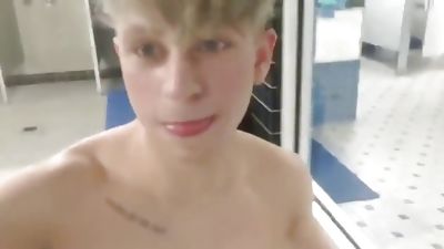 Selfie in public tiolet Bare adventure, Amateur, Anal, Blowjob, Gay