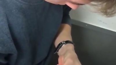 boy caught in the toilet to masturbate, Amateur, Big Cock, Handjob