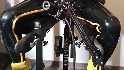 Fucking & Milking machines for the rubber gimp, Masturbating, BDSM, Slave, Fucking Machine