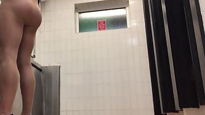 Taking a pee in public toilets in blue dress and pantyhose ., Amateur, Big Cock, Crossdresser
