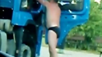 trucker takes a shower, Gay, Shower, Voyeur