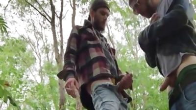 two Rednecks suck weenie And gulp a lot of piss outside, Big Cock, Hairy, Outdoor