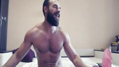 Bearded guy On cam Using A dildo Part 1, Dildo, Hairy, Toys