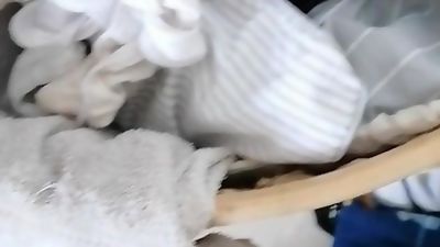 Wife's cum filled panties from the basket, Masturbating, Outdoor, Gay