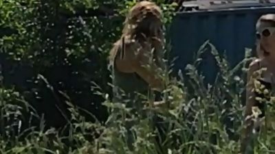 Summer in the village. Handjob on the lawn, Bikini, Handjob, Masturbating