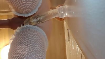 Sissy cums while fucking big dildo, Amateur, Dildo, Teen