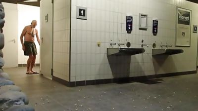 long risky exhib on toilet of a rest area, Amateur, Outdoor, Gay