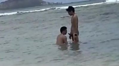 Caught playing on the beach, Asian, Bikini, Blowjob, Gay