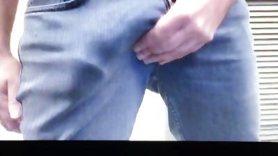Huge cock mushroom head bulge in jeans edging hung dick, Big Cock, Masturbating, Webcam
