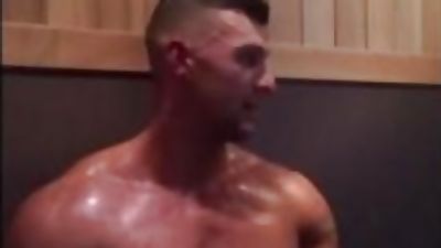 Muscle show off in the sauna, Amateur, Big Cock, Gay