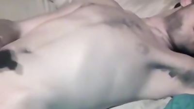 Young man strokes his big dick after sucking another gay off, Blowjob, Brunette, POV, Boy Feast