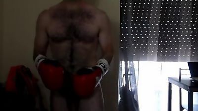 Home nude workout - abs, squats and some boxing (soft dick - hairy body), Celebrities, Hairy, Pornstar