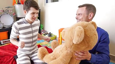 Twink Stepson And Stepdad Family Threesome With Stuffed Bear, Anal, Big Cock, Handjob, Gay
