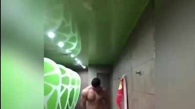 Walking around naked in the showers, Big Cock, Gay, Muscle