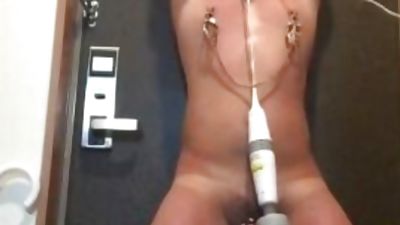 humiliated slave boy: CBT, BDSM, nipple-torture and cumshot, Solo, Gay, BDSM