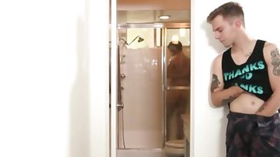 FamilyDick-Stepson Caught Watching Dad Shower Made to Suck His Hairy Cock, Big Cock, Blowjob, Cumshot, Timothy Drake