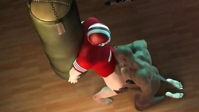 3D ebony football player taking a white cock in his tight ass, Ass, Handjob, Muscle