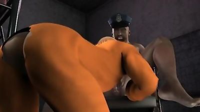 3D prisoner getting fucked by an overweight ebony cop, Big Cock, Blowjob, Handjob