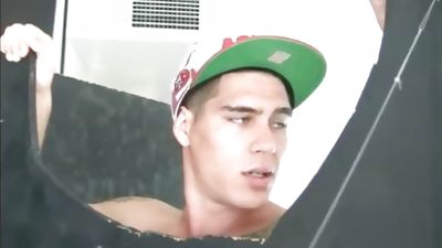 Aussie hunk sucked throught glorhole, Blowjob, Gloryhole, Gay