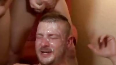 Guy Takes Cum Bath After Sucking!, Blowjob, Cumshot, Facial, Bukkake, Bukkake Boys