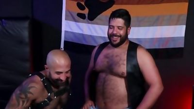 Bearback - Leather Bears Share Experiences & Fuck Raw, Blowjob, Latina, Bareback, Atlas Grant