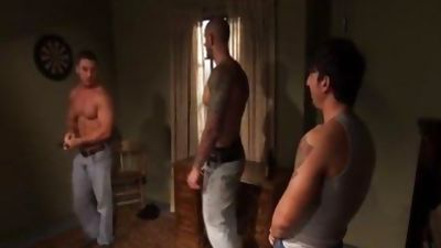 Threeway Buff Hunk ejaculated, Cumshot, Threesome, Gay