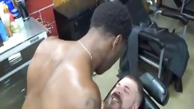 daddy's bare Barbershop, Creampie, Cumshot, Bareback
