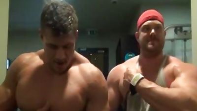 Muscle Buddies Flexing And Showering, Muscle, Hunks, Bath