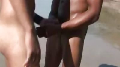 ebon chap With Six Pack Rides Partner's 10-Pounder In The Sand, Black, Blowjob, Latina