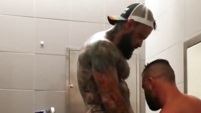 Pup & Tank Have Messy bareback Sex In Airport shitter - butthole Action, Anal, Ass, Bath, Short Hair, Shorts