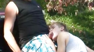 Daddy fucks Dillon raw Outside, Blowjob, Mature, Outdoor