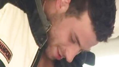 Three young guys pounding In A Car, Outdoor, Teen, Threesome