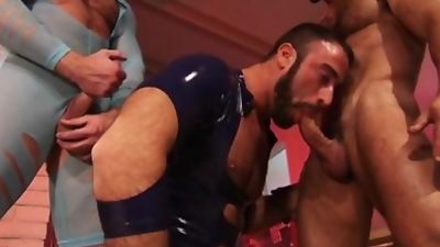 Francois Sagat, Shay Michaels & Spencer Reed in a scene from Incubus, Big Cock, Pornstar, Gay, Latex, Titan Men, Spencer Reed, Francois Sagat, Shay Michaels