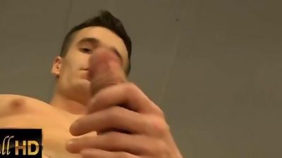 Max's pants fall to the floor & he starts jacking his Colombian cock, Cumshot, Handjob, Latina, Bad Puppy