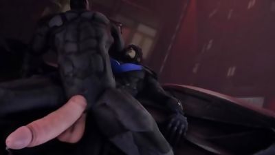 Batman Fucked By Nightwing, Interracial, Bareback, Muscle