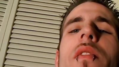Straight young man strips down to jerk off and smoke, Amateur, Blowjob, Piercing