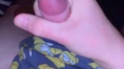 Teen slo-mo cumshot on his undies, Cumshot, Handjob, Masturbating, Petite, Teen