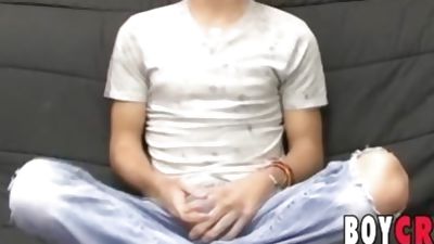 Twink jerks off after being interviewed slowly and nicely, Amateur, Big Cock, Dildo, Boy Crush