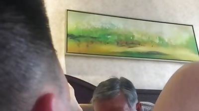 Nice Chinese grandpa sucking dick & eating cum, Asian, Blowjob, Old And Young