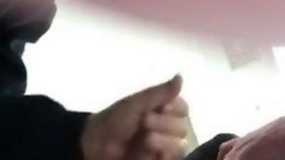 Chubby old man sucking cock in public restroom, Amateur, Blowjob, Old And Young, Old, Old Man, Young