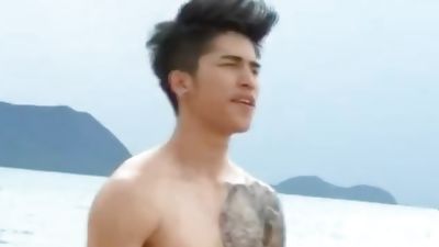 Hot Asian model with tattoos does nude photoshoot outdoors, Brunette, Pornstar, Solo