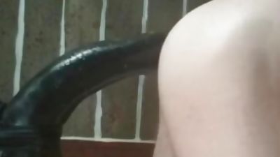 HUGE black dildo anal fuck and cum, Ass, Black, Homemade