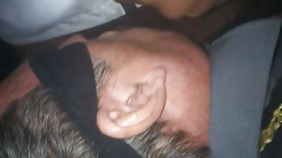 Blindfolded old security guard sucking black dick, Amateur, Blowjob, Daddies