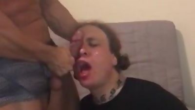 Thick sissy CD sucking dick and dick slapped, Amateur, Blowjob, Crossdresser